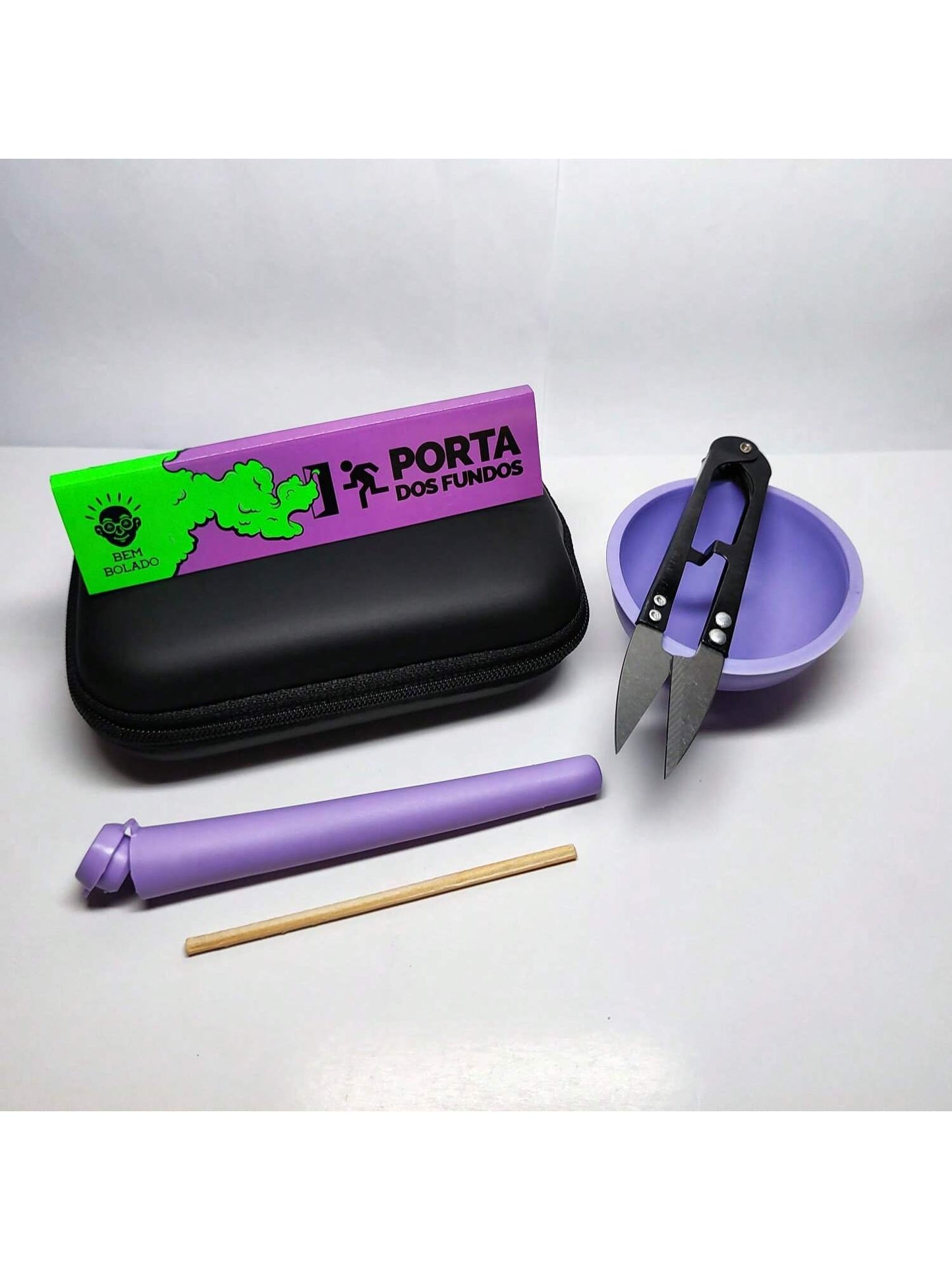 Kit Pilão com Estojo e Itens Tabacaria 6 itens essenciais Completo Tesoura Cuia Seda Mocó