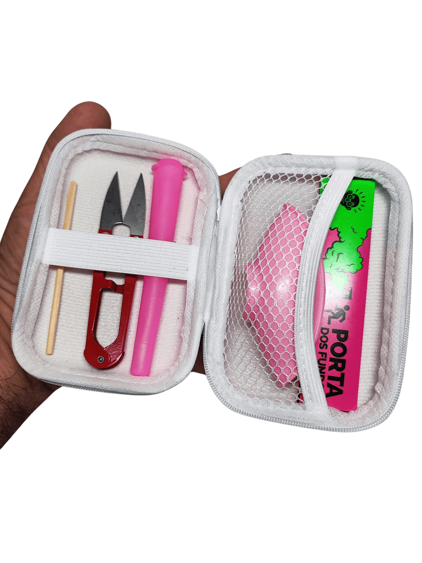 Kit Pilão com Estojo e Itens Tabacaria 6 itens essenciais Completo Tesoura Cuia Seda Mocó