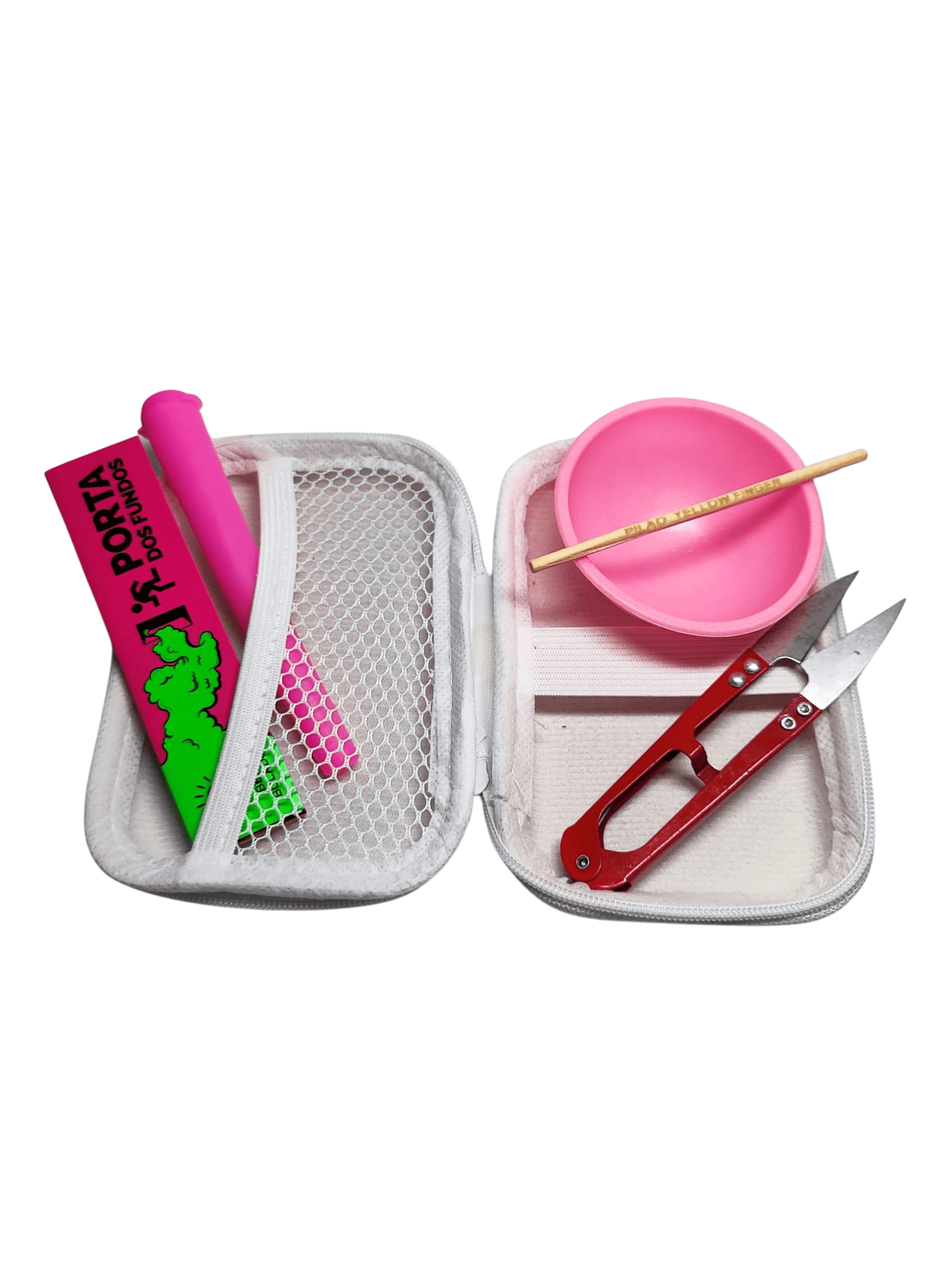 Kit Pilão com Estojo e Itens Tabacaria 6 itens essenciais Completo Tesoura Cuia Seda Mocó
