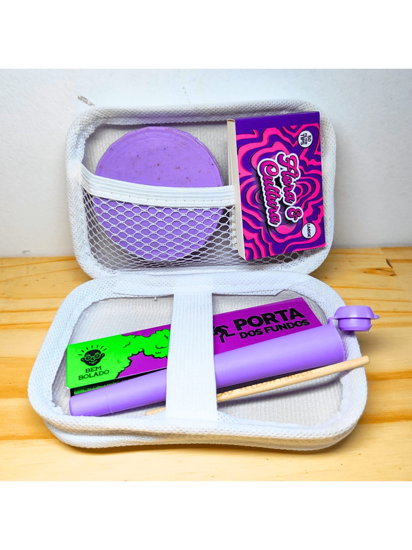 Kit Rosa com Dichavador Moco Case Seda Piteira Moco