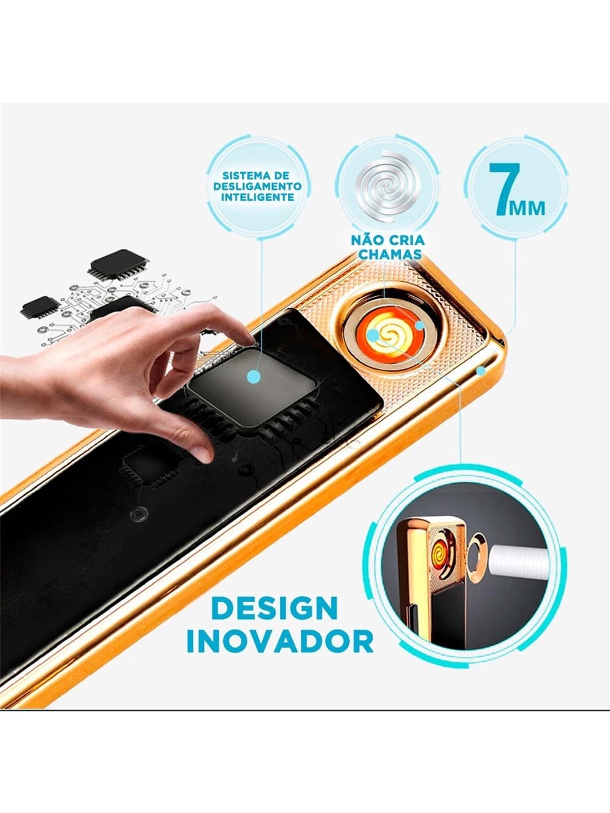 Isqueiro Fino Eletrico Usb