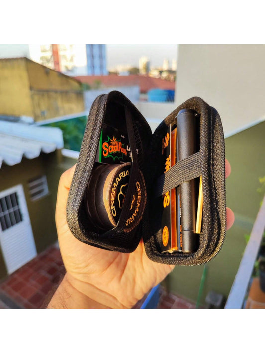 All Black Kit Completo 6 Itens Dichavador Seda Mocó Piteira e Pilão com Case Bag Estojo