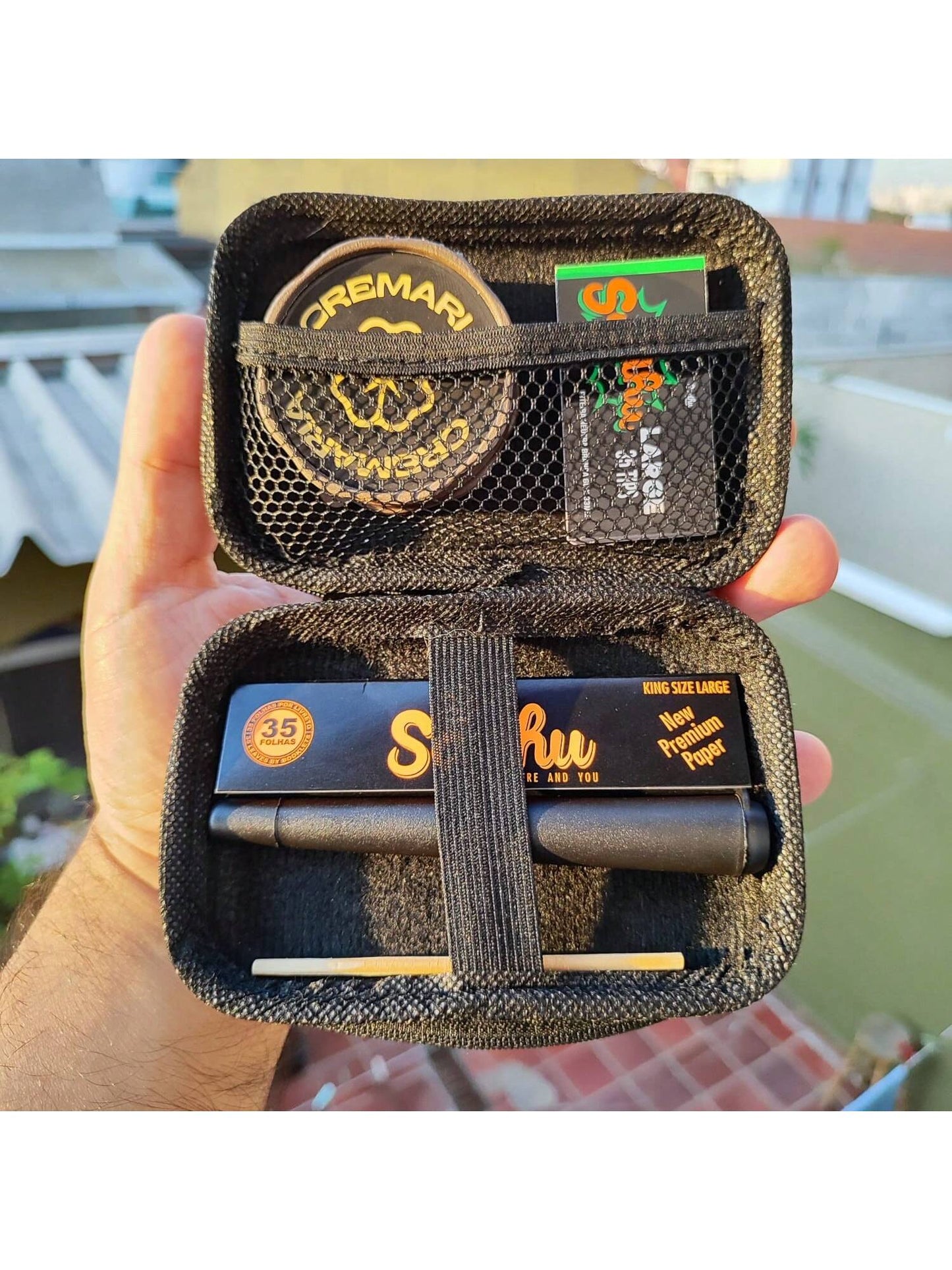 All Black Kit Completo 6 Itens Dichavador Seda Mocó Piteira e Pilão com Case Bag Estojo