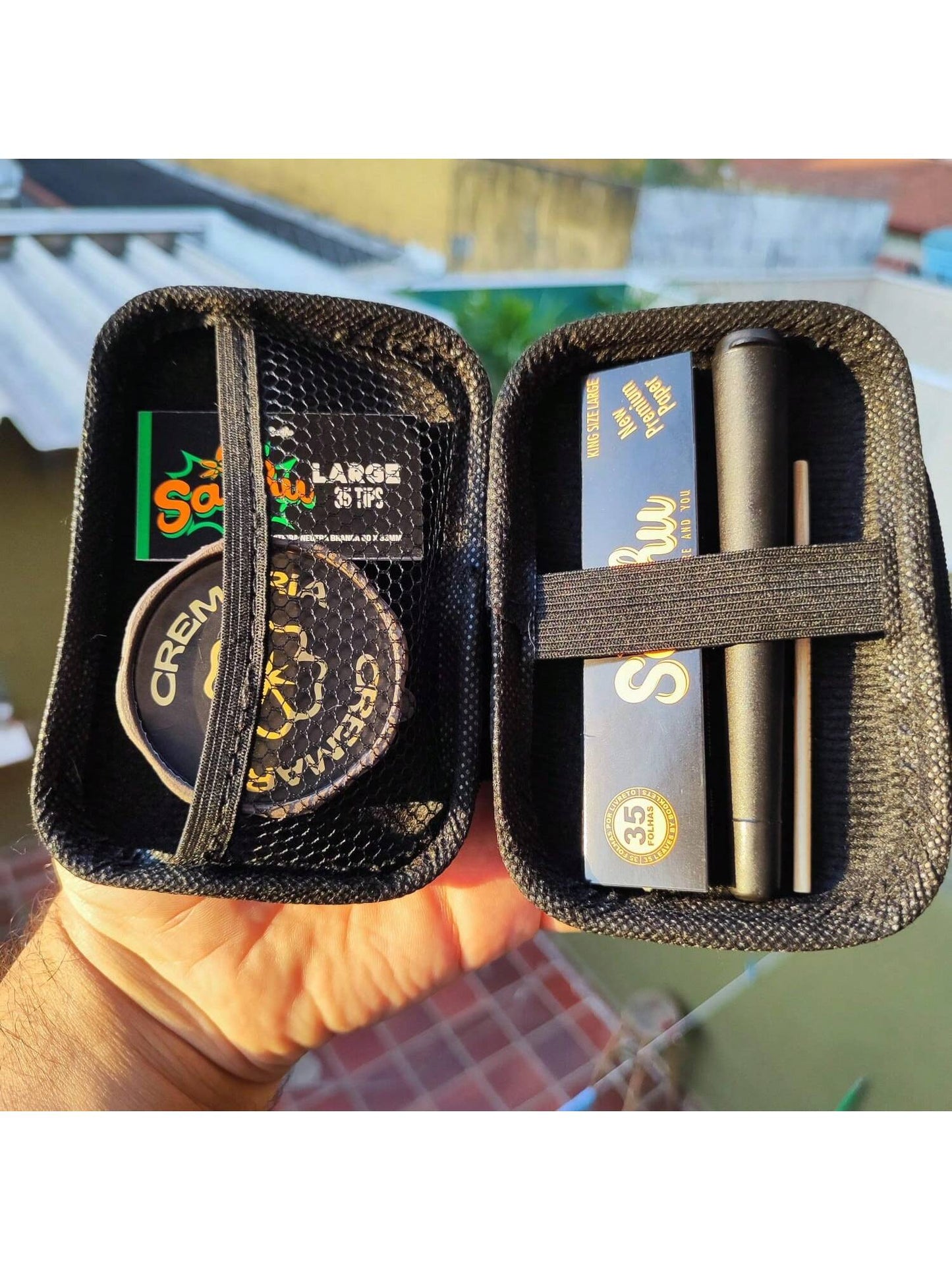 All Black Kit Completo 6 Itens Dichavador Seda Mocó Piteira e Pilão com Case Bag Estojo