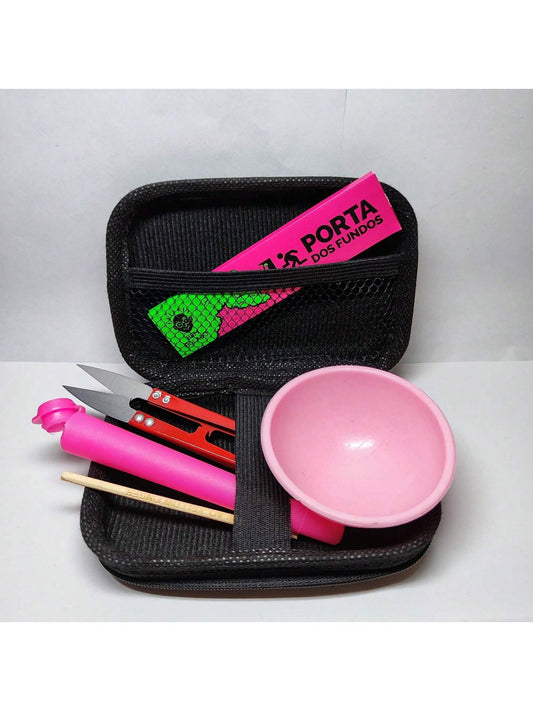 Kit Pilão com Estojo e Itens Tabacaria 6 itens essenciais Completo Tesoura Cuia Seda Mocó