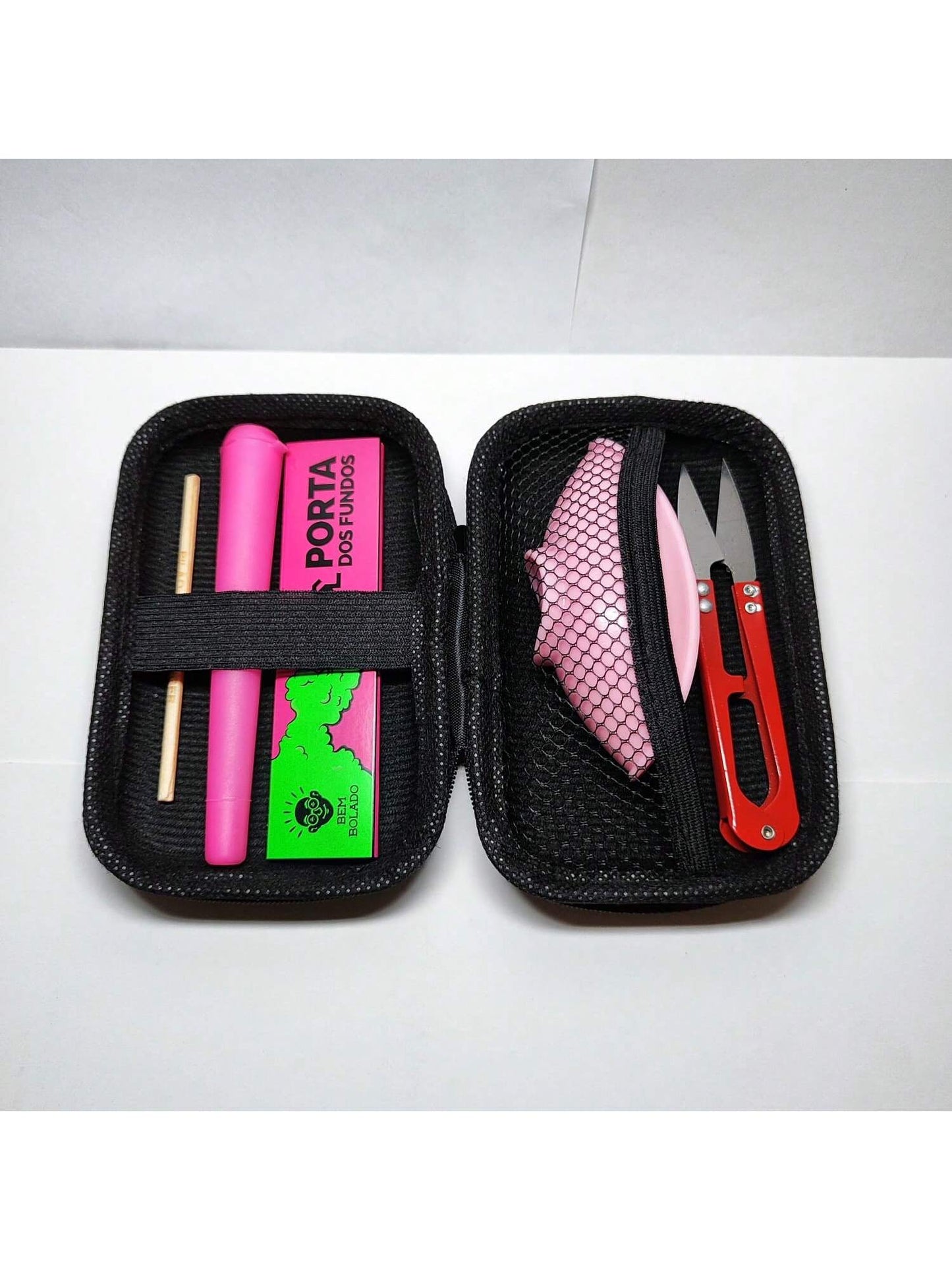 Kit Pilão com Estojo e Itens Tabacaria 6 itens essenciais Completo Tesoura Cuia Seda Mocó