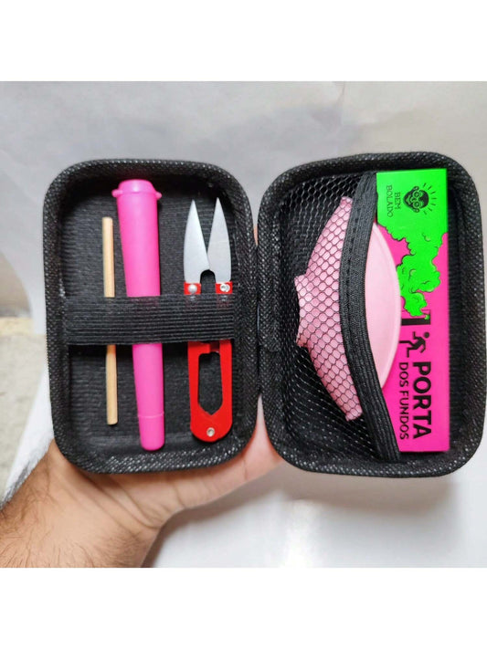 Kit Pilão com Estojo e Itens Tabacaria 6 itens essenciais Completo Tesoura Cuia Seda Mocó