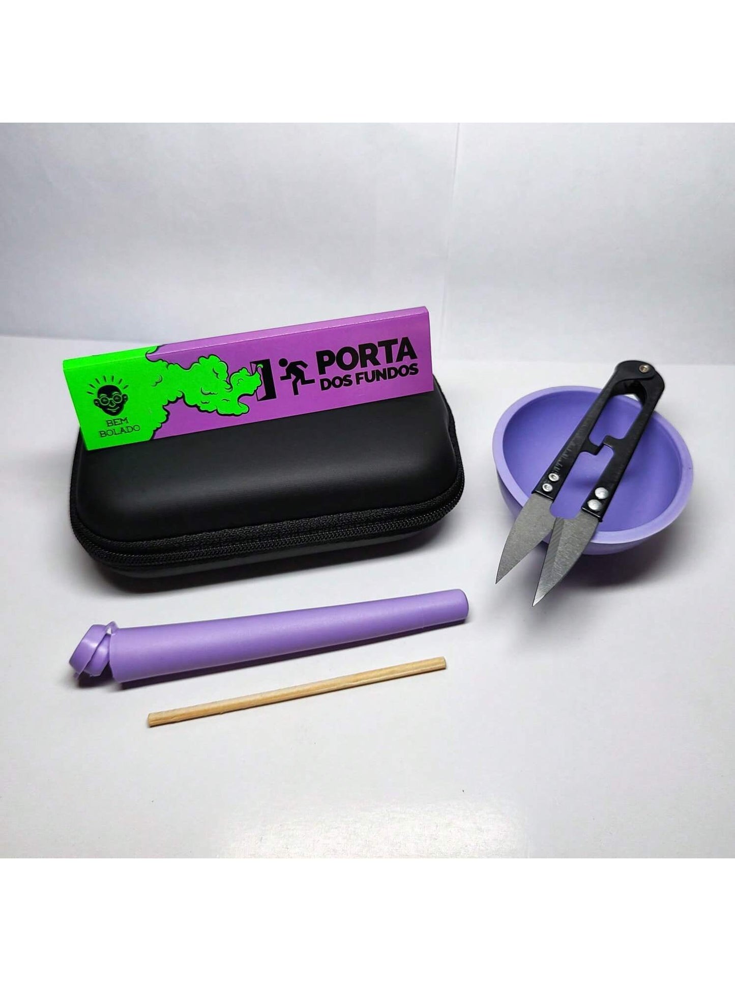 Kit Pilão com Estojo e Itens Tabacaria 6 itens essenciais Completo Tesoura Cuia Seda Mocó