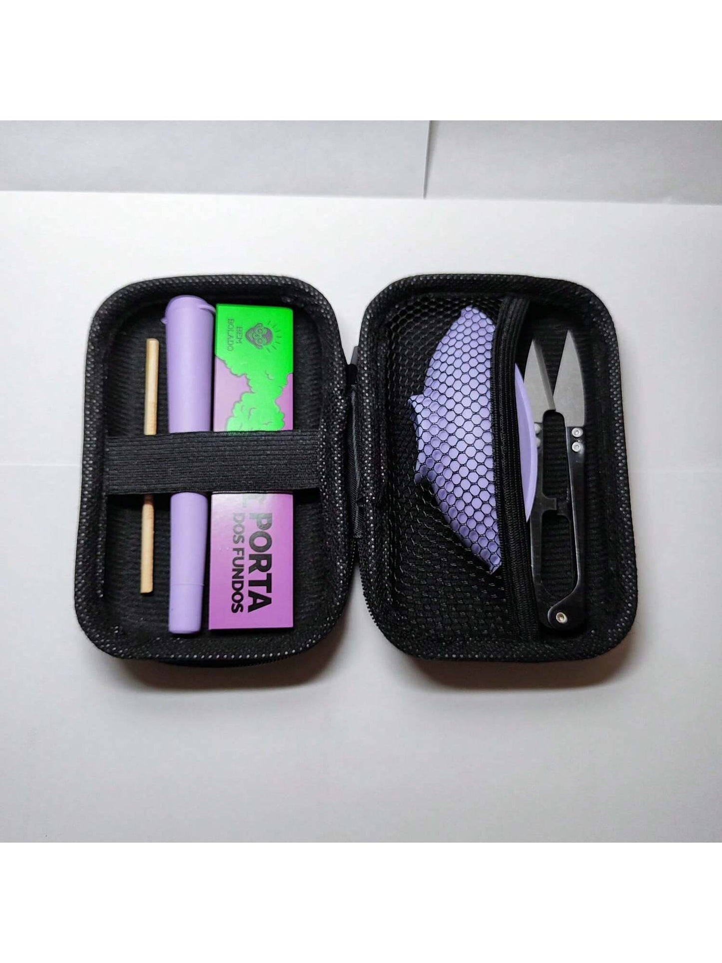 Kit Pilão com Estojo e Itens Tabacaria 6 itens essenciais Completo Tesoura Cuia Seda Mocó