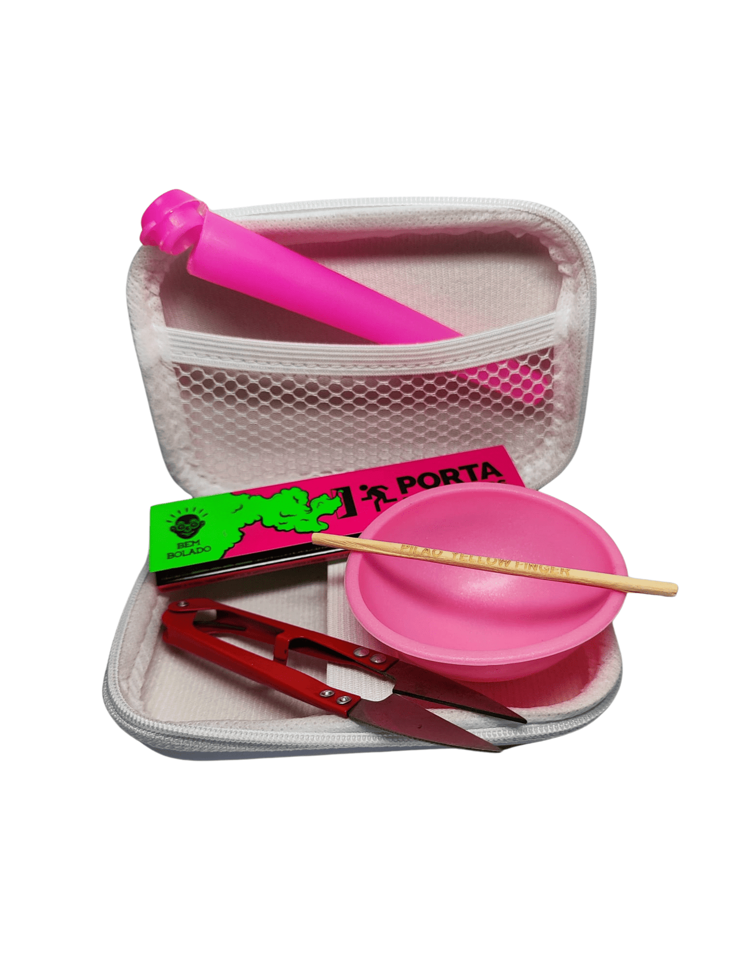 Kit Pilão com Estojo e Itens Tabacaria 6 itens essenciais Completo Tesoura Cuia Seda Mocó