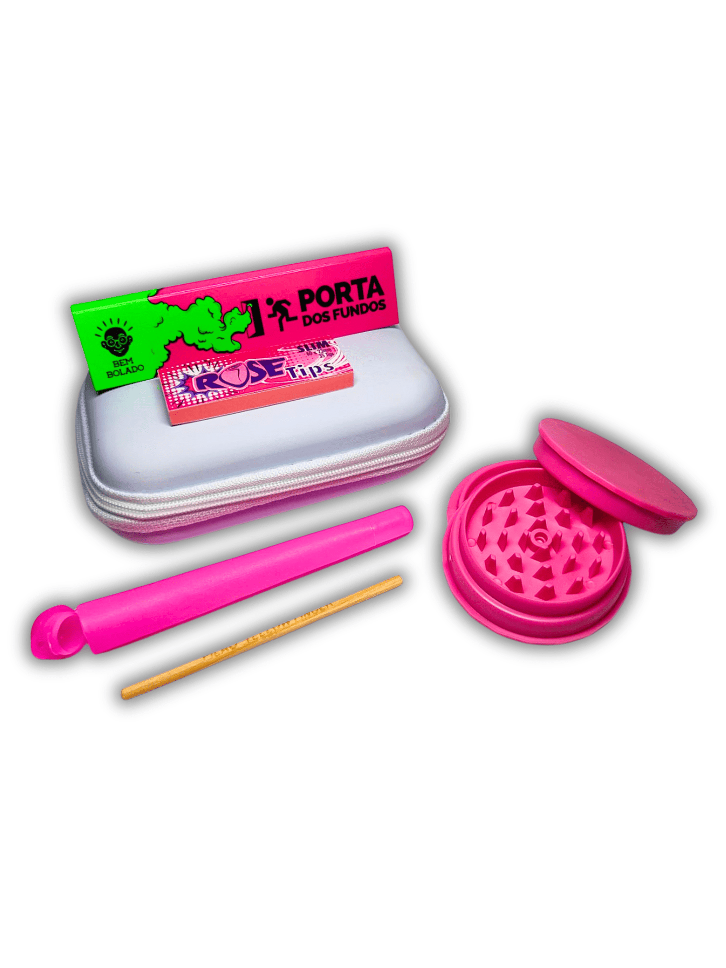 Kit Rosa com Dichavador Moco Case Seda Piteira Moco