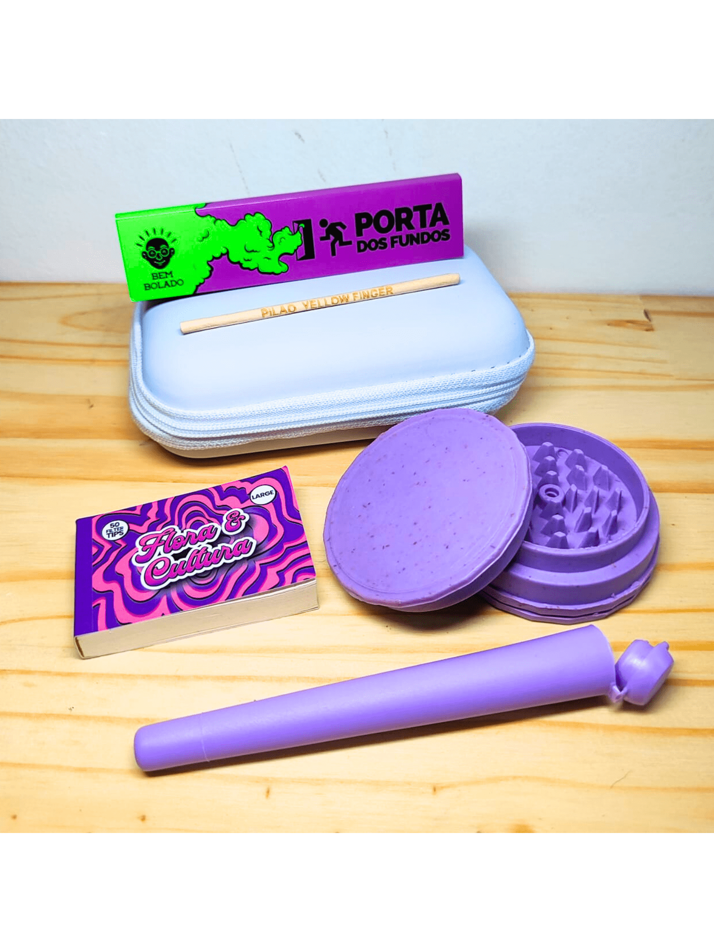 Kit Rosa com Dichavador Moco Case Seda Piteira Moco