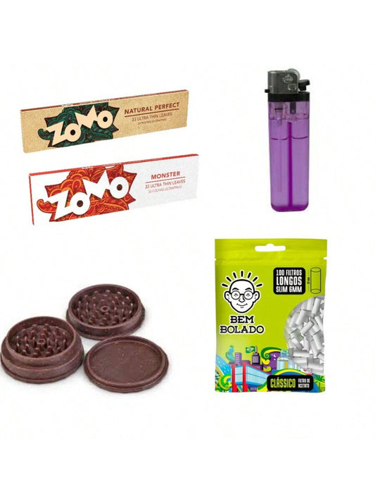 Kit Smoking Tabacaria Seda Isqueiro Dichavador Filtro